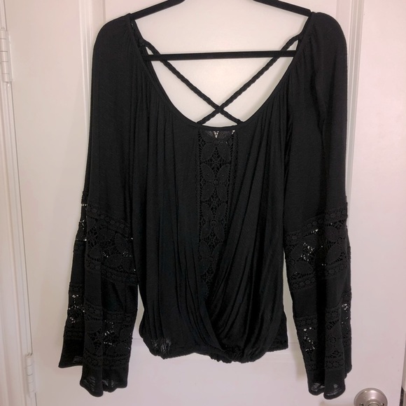 XOXO Tops - XOXO Black Top Size Medium Embroidered detail on front and arms